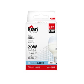 LÂMPADA LED BULBO LED20W LUZ BRANCA 6500K BIVOLT - HIGH LED TKL E27