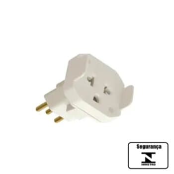 Pino Adaptador 2P + T Universal 10A 250V Branco - 3 Pinos Novo Padrăo NBR para 3Pinos Antigos + 2Pinos Americano com Terra