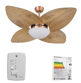 VENTILADOR DE TETO VOLARE DUNAMIS COBRE VD42 110V10,5UF CHAVE 3VEL 4PAS MDF RADICA FREJO - LUM. P/2-LAMP. SOQUETE E27