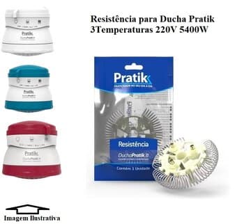 RESISTENCIA P/CHUVEIRO PRATIK DUCHA 3 TEMPERATURAS 5400W 220V - RESISTENCIA P/DUCHA 3 TEMPERATURAS MARTINS DISTRIBUIDORA - VENDIDA P/UNIDADE