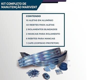 KIT REPARO P/MANUTENÇĂO DE EXAUSTOR EÓLICO 22" POLEGADAS - MARIVENT - KIT MANUTENÇĂO C/10 ALETAS+PEÇAS+2 ROL 6201