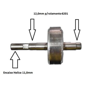 Rotor do Motor Exaustor 30cm Venti-Delta Atual - E11mm "Ferro Maciço Hélice-11mm" - COMP-134MM - USAR C/Rol-6201 Encaixe-12mm no Eixo