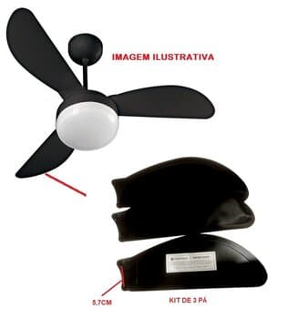 PA HELICE P/VENTILADOR DE TETO VENTISOL SUNNY FENIX INVERTER - KIT C/03-PÁS PA0374 PLÁSTICA COR PRETA MODELO+FINA