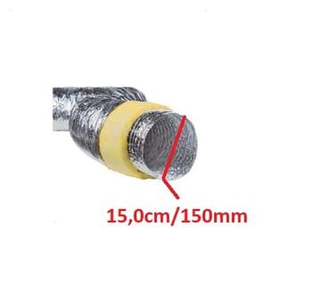 DUTO FLEXIVEL TUBO DE ALUMINIO 15CM P/EXAUSTORES 150MM -PACOTE C/06MT- ISODEC 06POL"161MM C/ISOLANTE TÉRMICO RT 0.6 MAX. 60C° TEMP MAX TRAB 140C°