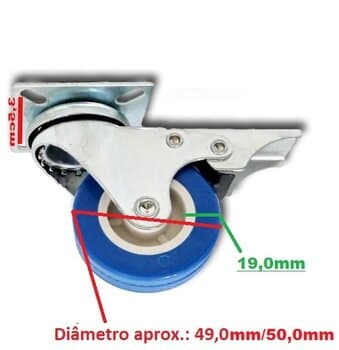 RODA RODIZIO P/CLIMATIZADOR VENTISOL 45LT CLI45PRO PRO2 MWM4500 - 49,0MM 50,0MM MÓVEL DIANTEIRA C/TRAVA - *VENDIDA P/UNIDADE