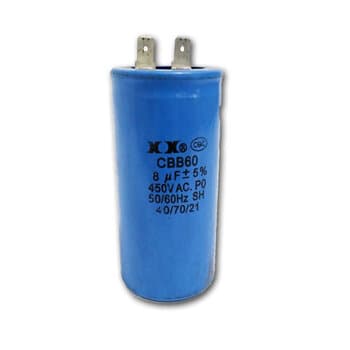 CAPACITOR 008,0UF 2T RD 450VAC - P/CLIMATIZADOR MEGA BRISA MB70 220V - C/2-TERMINAL CONECTORES F. FASTON 4