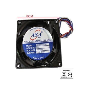 EXAUSTOR DE 08CM MICROVENTILADOR BIVOLTS 4FIOS - COOLER ASAFAN ASA 8025DV-HB 0.14A~0.06A - COOLER ASAFAN 80X80X25MM