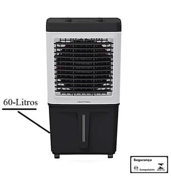 CLIMATIZADOR DE AR 060 LT 110V150W VAZAO-04500M3/H ATÉ-50M2 UMIDIFICADOR VENTISOL PORTÁTIL CLIN60PRO-01 3VEL BCO/PTO