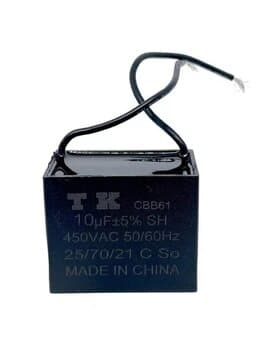 CAPACITOR 010,0UF 2FIOS QD 450VAC CBB61 010675 - P/VENTILADOR DE TETO VENTISOL/ P/EXAUSTOR VENTISOL 50CM 110VOLTS