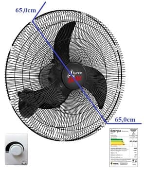 VENTILADOR DE PAREDE 065CM VENTI-DELTA SUPER BIV 230W 60HZ PRETO - CHAVE CONTROLE DE VELOCIDADE - GRADE METAL