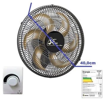 VENTILADOR DE PAREDE 040CM VENTI-DELTA FREE VENTURA BIV150W PRETO HEL-6PÁS G/PL CONTROLE DE VELOCIDADE