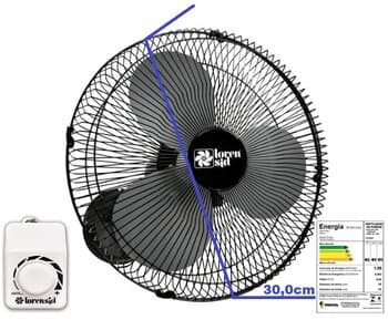 VENTILADOR DE PAREDE 040CM LOREN SID TURBO 110V135W PRETO HEL-3PÁS G/MT CONTROLE DE VELOCIDADE
