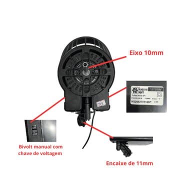 MOTOR P/VENTILADOR DE PAREDE LOREN SID 50/60CM TUFAO M1 BIV08,UF 250W PRETO E-10,0MM - MOTOR COMPLETO VENTILADOR PAREDE
