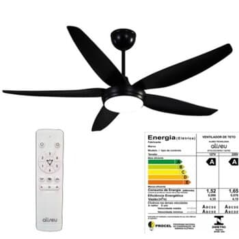 VENTILADOR DE TETO ALISEU STYLE 5-PÁS 140CM PRETO AUTO-VOLTS 135W LUM LED 3-TONALIDADES CONTROLE REMOTO 6-VEL *VENTILADOR SILENCIOSO