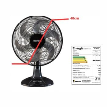 VENTILADOR DE MESA 40CM VENTISOL TURBO 110V 80W PRETO HEL-6PÁS CINZA - CONTROLE DE VELOCIDADE - ADAPTA-SE NA PAREDE