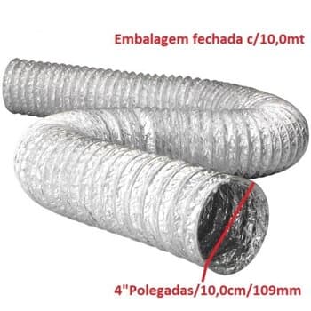 DUTO FLEXÍVEL TUBO DE ALUMÍNIO 10CM P/EXAUSTORES 100MM -PACOTE C/10MT- ALUDEC 6004 P/ATÉ 140C° 04POL"109MM