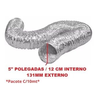 DUTO FLEXÍVEL TUBO DE ALUMÍNIO 12CM P/EXAUSTORES 120MM -PACOTE C/10MT- ALUDEC 6006 P/ATÉ 140C° 05POL"131MM