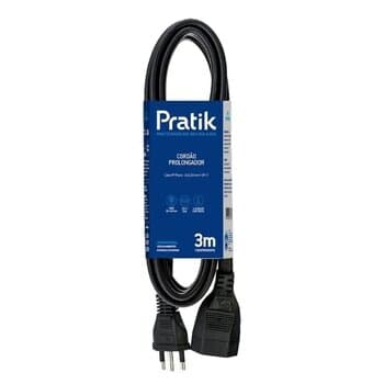 EXTENSĂO ELÉTRICA 1TOMADA 3X2,50MM 3METROS - 2P+T X 1 TOMADA FĘMEA +1 MACHO 3P20A CABO PP PRETO - PRATIK