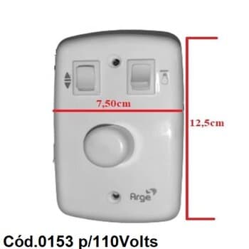 CHAVE P/VENTILADOR DE TETO ARGE ORIGINAL 110V 200W - DIMER ROTATIVO+ TECLA LIGA/DESLIGA/REVERTE + TECLA P/LÂMPADA - ESP.4X2 L7,5XC12,0CM