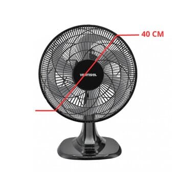 VENTILADOR DE MESA 40CM VENTISOL TURBO 220V 80W PRETO HEL-6PÁS VERMELHA - CONTROLE DE VELOCIDADE - ADAPTA-SE NA PAREDE
