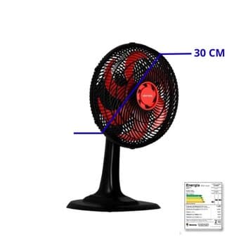 VENTILADOR DE MESA 30CM VENTISOL TURBO 220V 80W PRETO HEL-6PAS VERMELHA - CONTROLE DE VELOCIDADE - VENTILADOR SE ADAPTA P/PAREDE