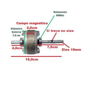 ROTOR DO MOTOR VENTILADOR LOREN SID 50CM/60CM TURBO TUFAO - E10MM "OCO LISO" CONTATO-70MM MAGNÉTICO-20MM C/ROL6000 C/PINO TRAVA