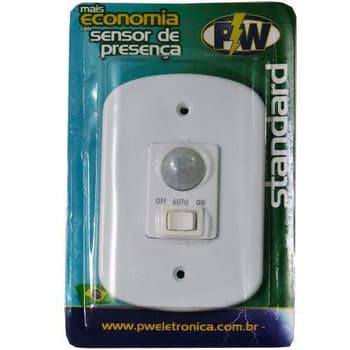 Sensor de Presença c/Fotocélula e Tecla de 3-Funçőes Bivolts PW Placa Espelho 4x2 com Interruptor Bivolt - Sensor Liga Desliga ou Automático
