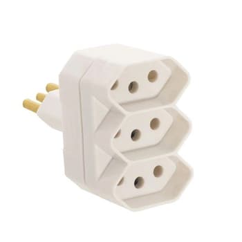 PINO MULTIPLICADOR DE TOMADA TIPO TĘ 20A FAME - 1 PLUG MACHO 3P 20A X 3 ENTRADAS PLUG MACHO 3P DE 20A COR BRANCA - MULTIPLICADOR TĘ BENJAMIN 20A