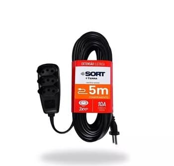 Extensăo Elétrica 3Tomadas 3x0,75mm 5Metros - 2P+T x 3 Tomada 3P10A cor Preta - Daneva Sort