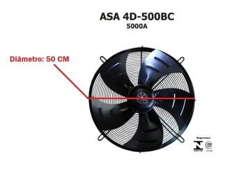 EXAUSTOR/SOPRADOR DE 50CM ASAFAN TRIF-220V-380V VAZĂO-06460M3/H 1500RPM AXIAL COOLER 5PÁS ASA X501 4D-500BC 5000A 500MM