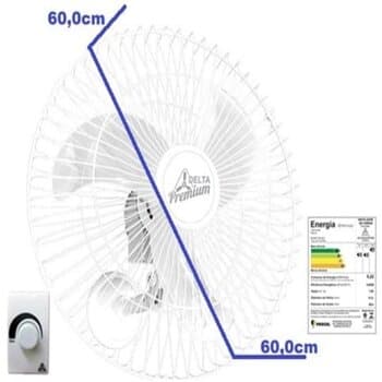 VENTILADOR DE PAREDE 060CM VENTI-DELTA PREMIUM BIV170W BRANCO HEL-3PAS G/METAL CONTROLE DE VELOCIDADE ROTATIVO