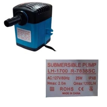 BOMBA DE AGUA 1200LH 110V 25,0W HMAX 2.0m P/CLIMATIZADOR VENTISOL CLIN125LT 60HZ BICO-80MM - SUBMERSIBLE PUMP LH-1700 R-7838SC